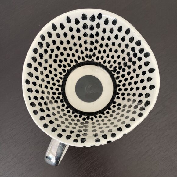 Old Pottery Co Black Drips Drops Bullseye Silver Handle Asymmetrical Mug Cute - Picture 2 of 6